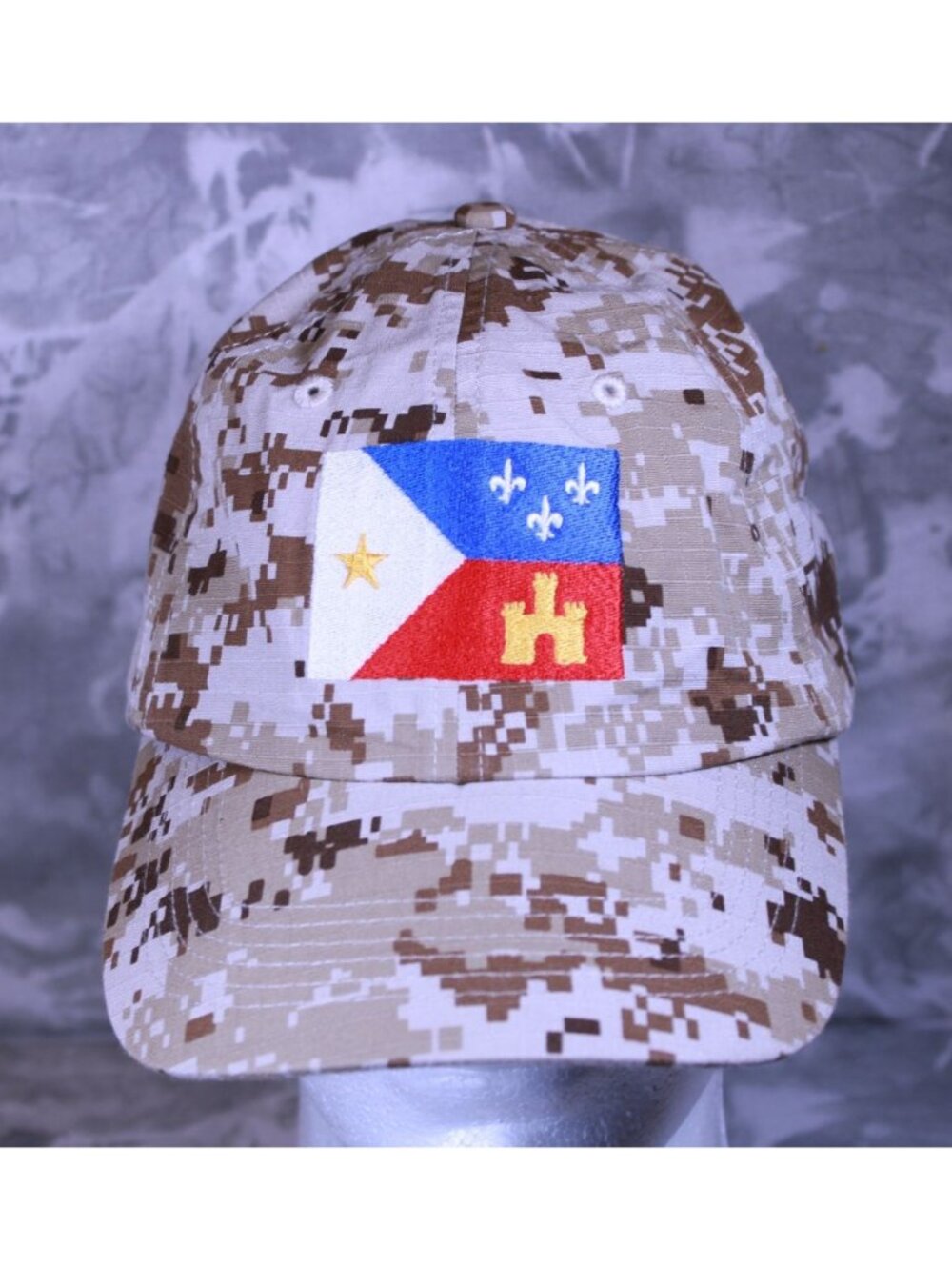 Port Authority Cajun Flag Patch Sand Camo Digital Ripstop Camouflage Cap Hat